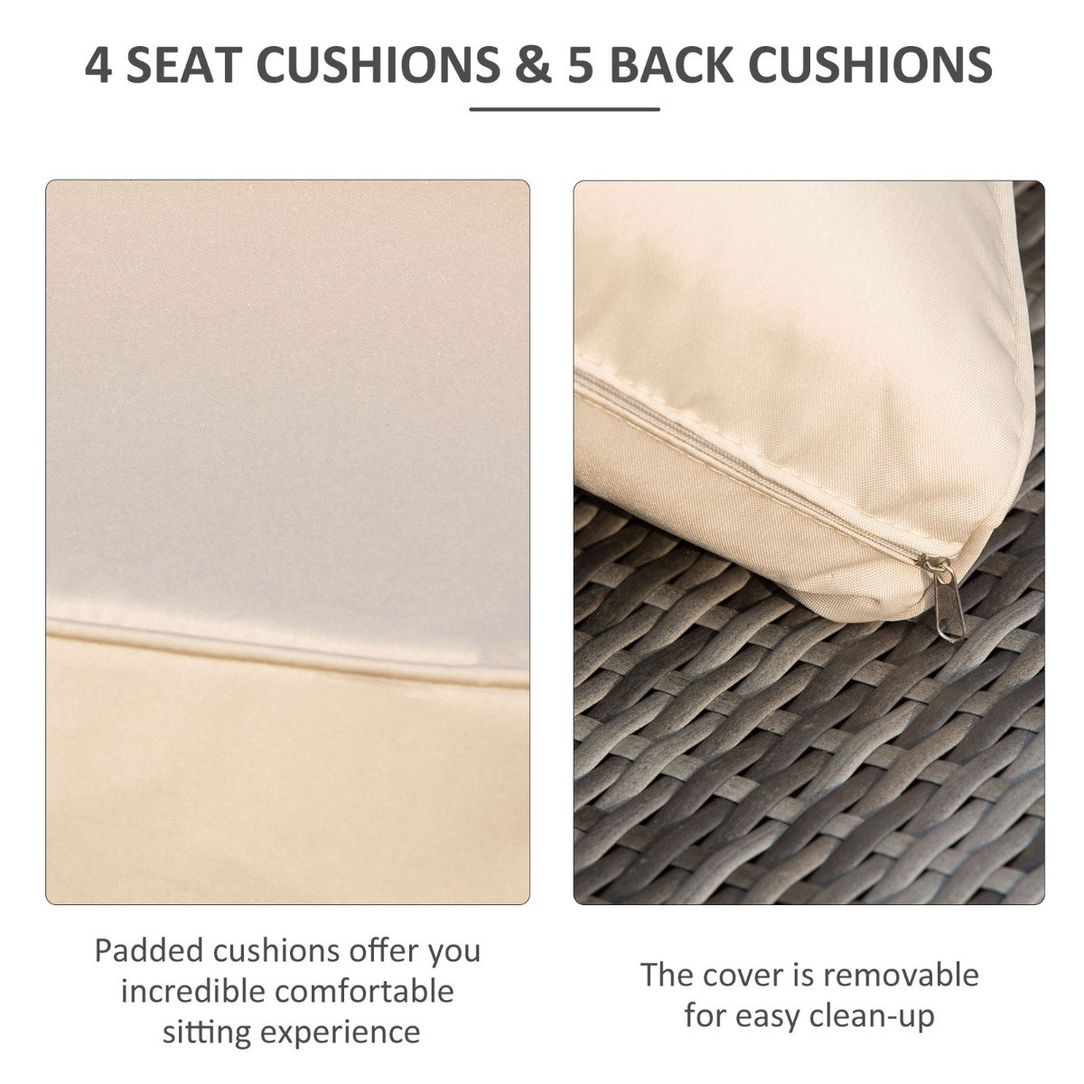 Outsunny Rattan Corner Sofa Set With Coffee Table, Grey/Beige - 4 Seater>