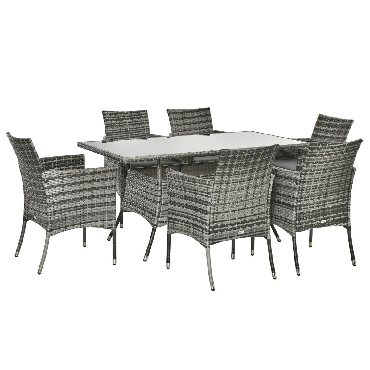 Outsunny Rattan Garden Furniture Dining Set, Grey - 7Pc>