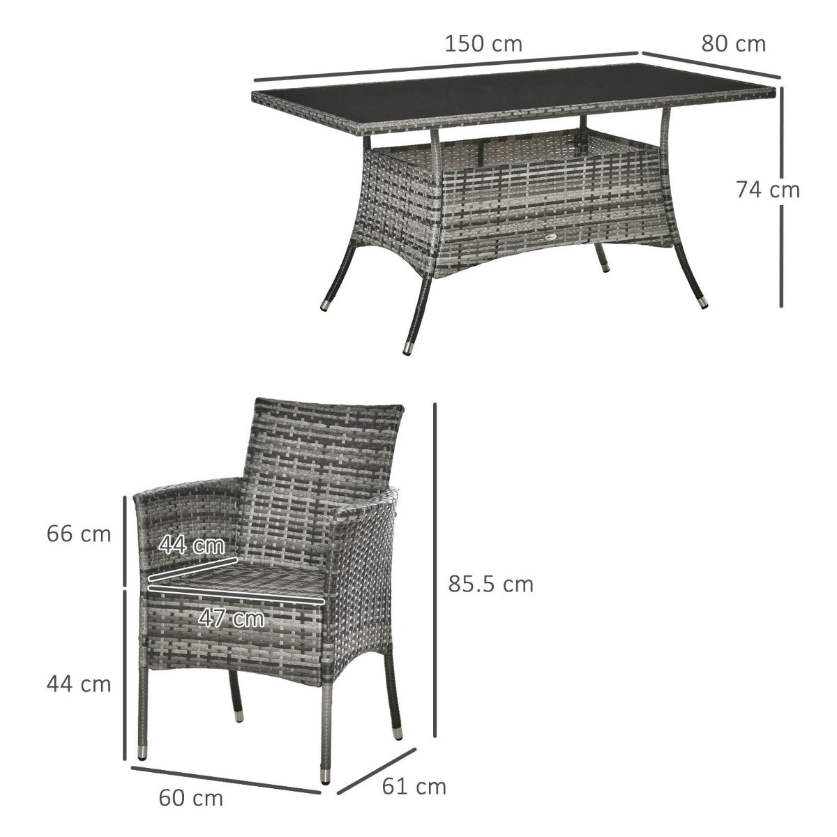 Outsunny Rattan Garden Furniture Dining Set, Grey - 7Pc>