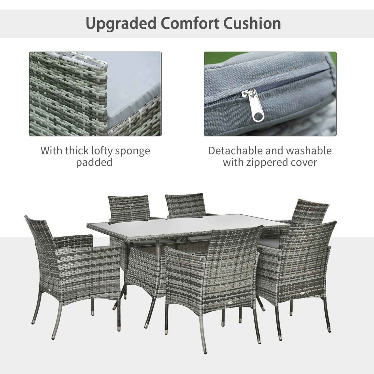 Outsunny Rattan Garden Furniture Dining Set, Grey - 7Pc>