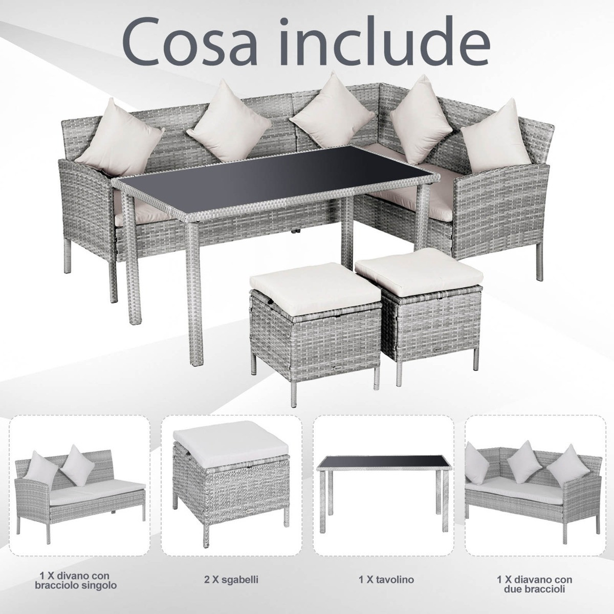 Outsunny Rattan Dining Corner Sofa Set, Light Grey - 6 Seater>