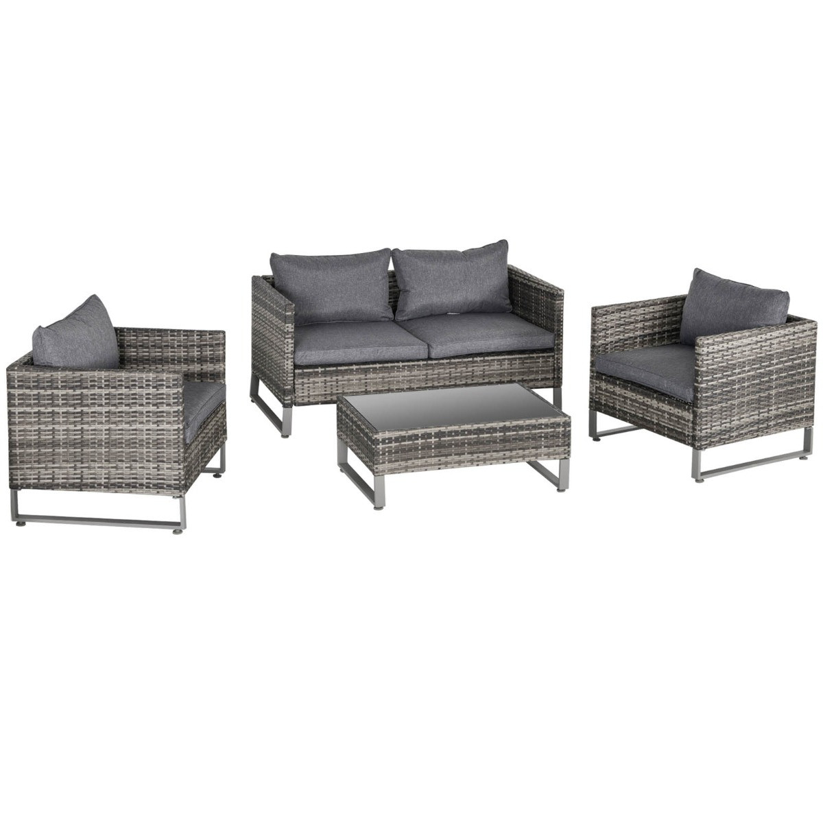 Outsunny  Wicker Rattan Dining Lounge Set, Grey - 4 Seater>