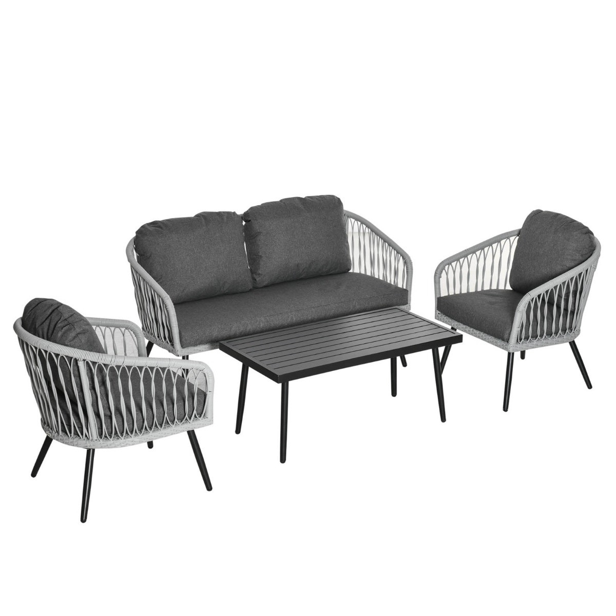 Outsunny Patio Sofa Set With Loveseat, Grey - 5 Seater>