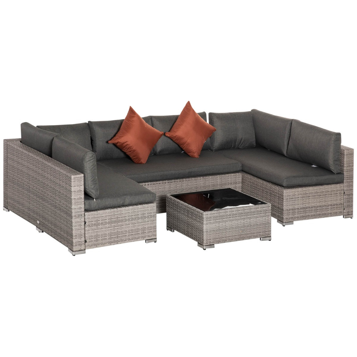 Outsunny Wicker Rattan Sofa Set With Coffee Table, Grey - 6 Seater>