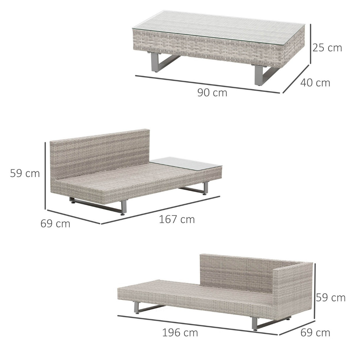 Outsunny Rattan Wicker Corner Sofa Set, Light Grey - 5 Seater>