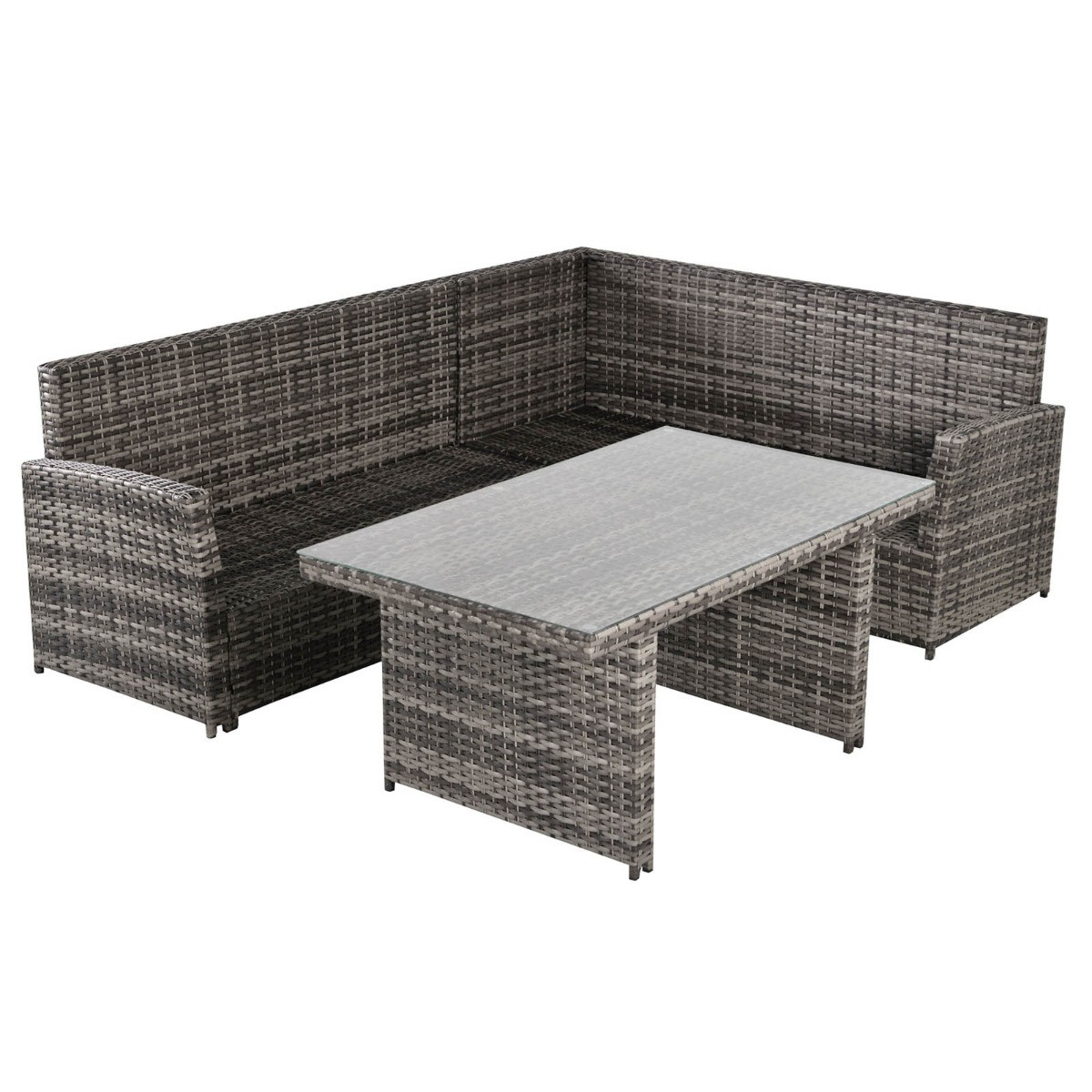 Outsunny Rattan Corner Sofa Dining Set With Tempered Glass Table, Grey - 5 Seater>