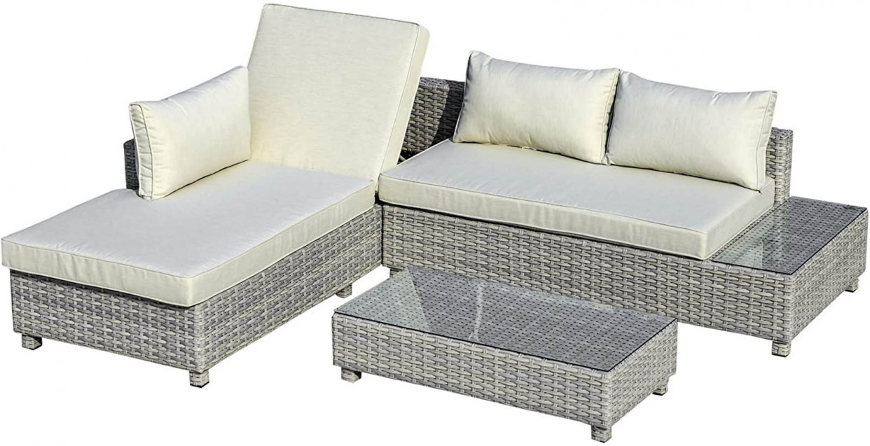 Outsunny Rattan Sofa Set With Chaise & Adjustable Backrest, Mixed Grey - 5 Seater>