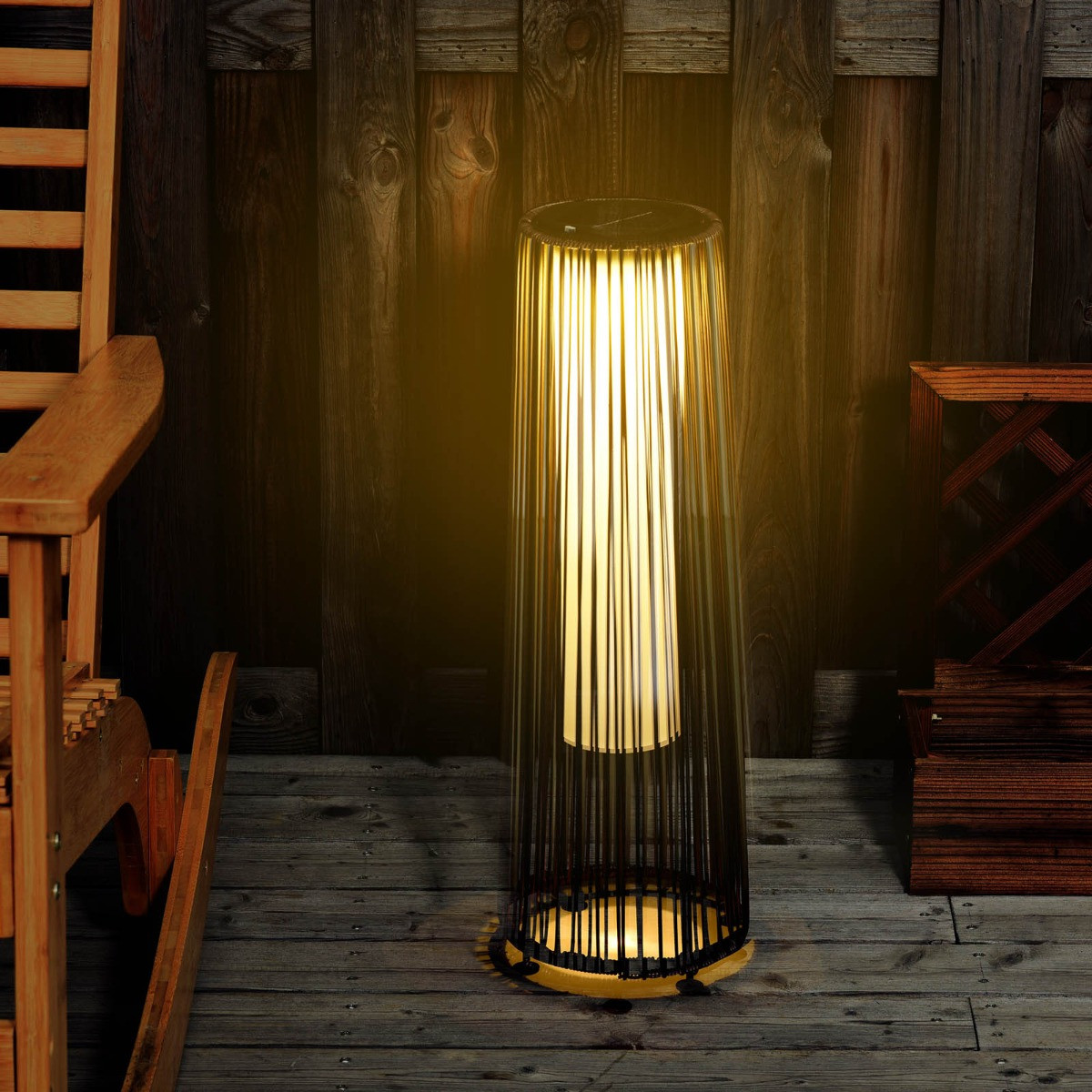 Outsunny Woven Resin Wicker Outdoor Solar Lantern Light - Brown>