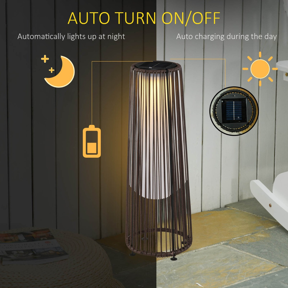 Outsunny Woven Resin Wicker Outdoor Solar Lantern Light - Brown>