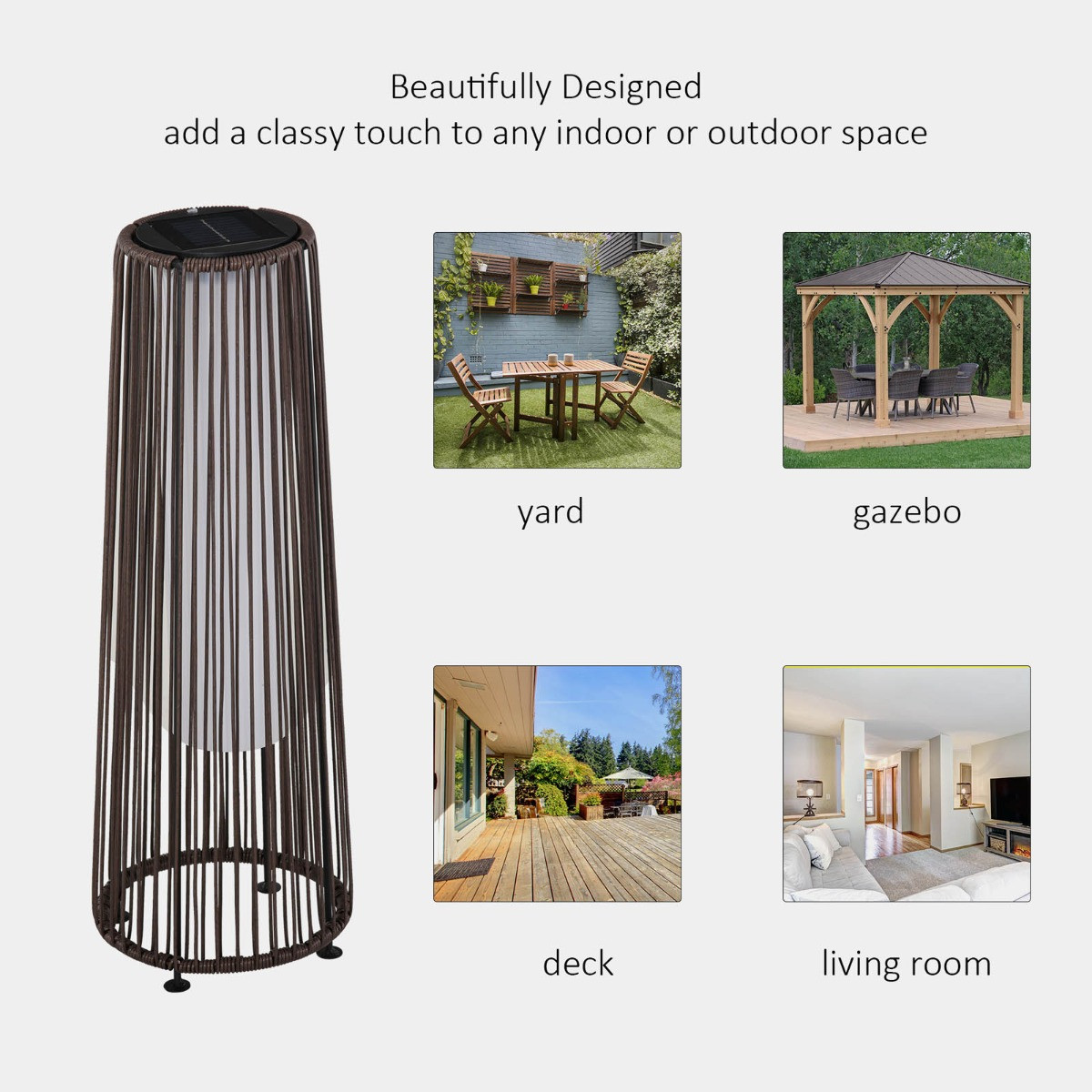 Outsunny Woven Resin Wicker Outdoor Solar Lantern Light - Brown>