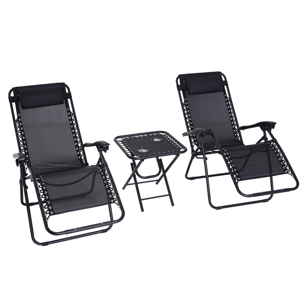 Outsunny Zero-Gravity Chairs With Foldable Table, Black - 2 Chairs>