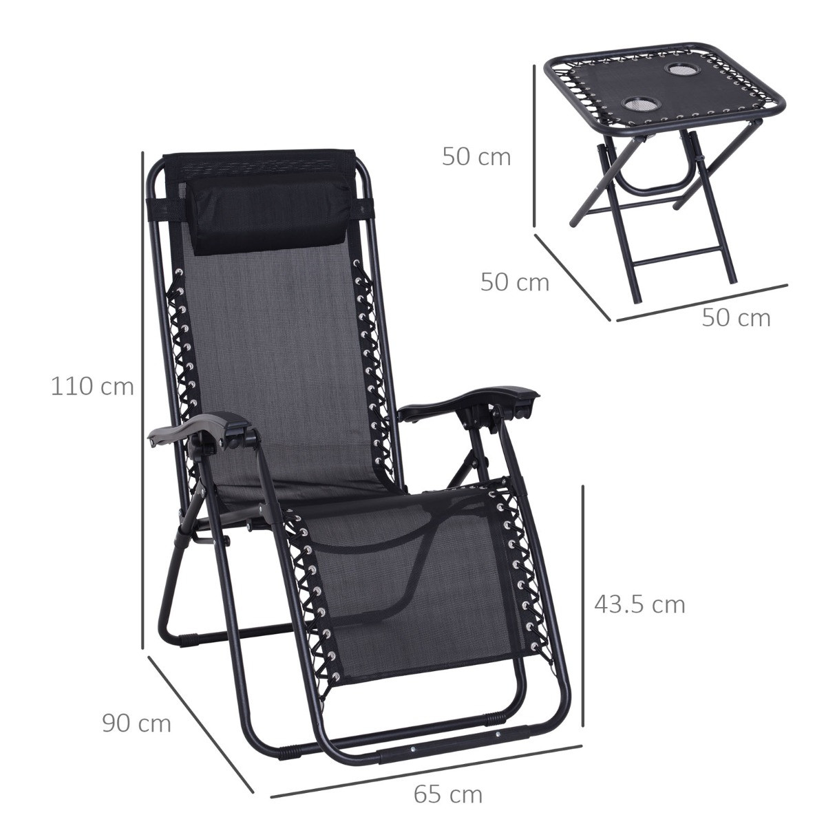 Outsunny Zero-Gravity Chairs With Foldable Table, Black - 2 Chairs>