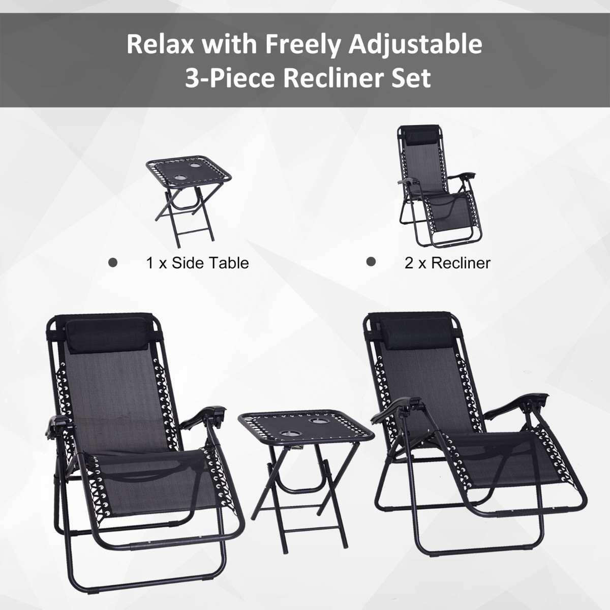 Outsunny Zero-Gravity Chairs With Foldable Table, Black - 2 Chairs>