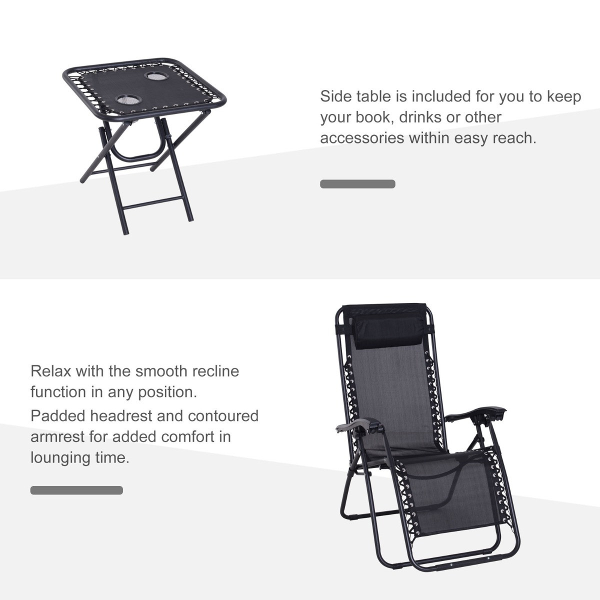 Outsunny Zero-Gravity Chairs With Foldable Table, Black - 2 Chairs>