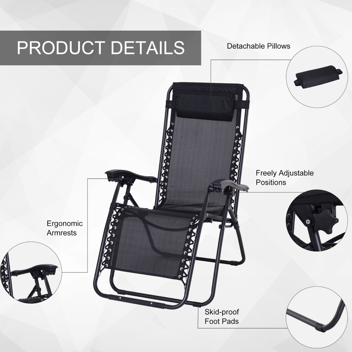 Outsunny Zero-Gravity Chairs With Foldable Table, Black - 2 Chairs>