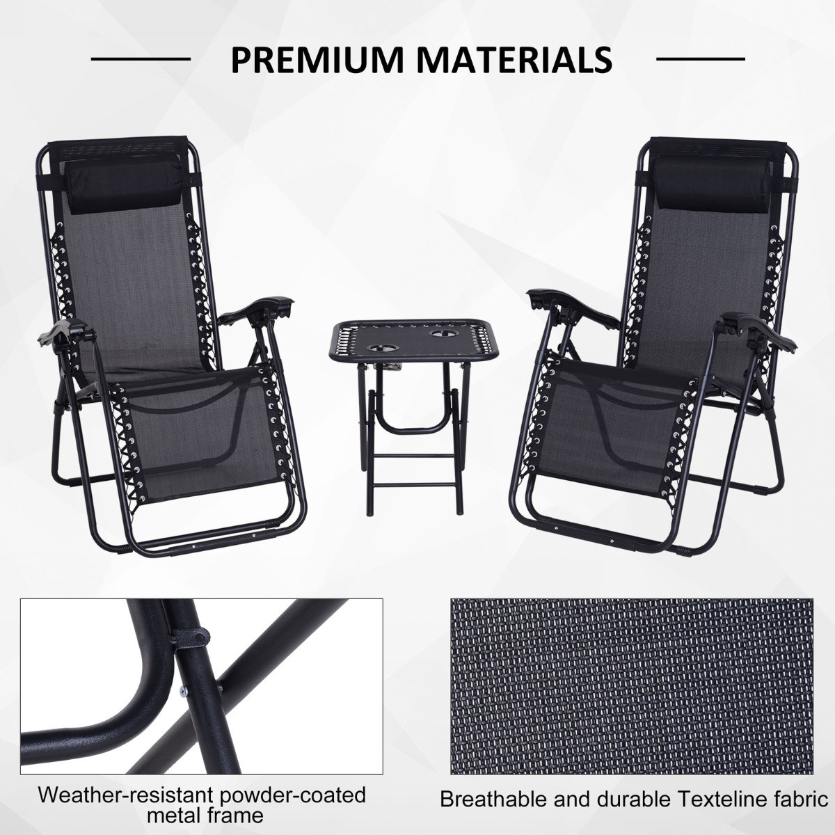 Outsunny Zero-Gravity Chairs With Foldable Table, Black - 2 Chairs>