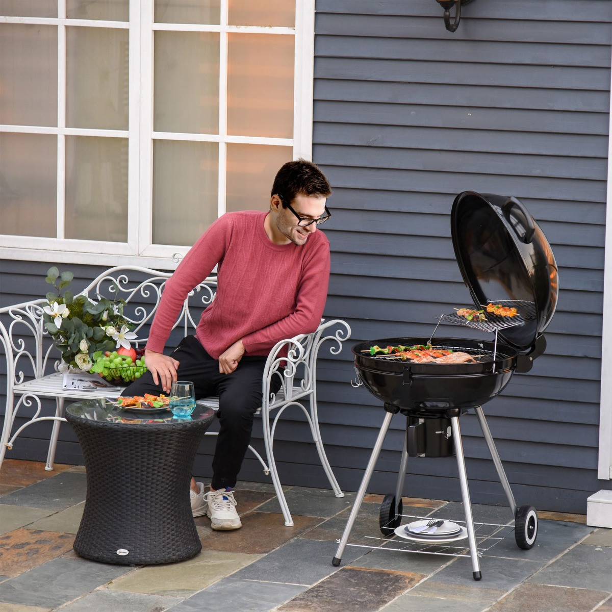 Outsunny Portable Kettle BBQ - Black>