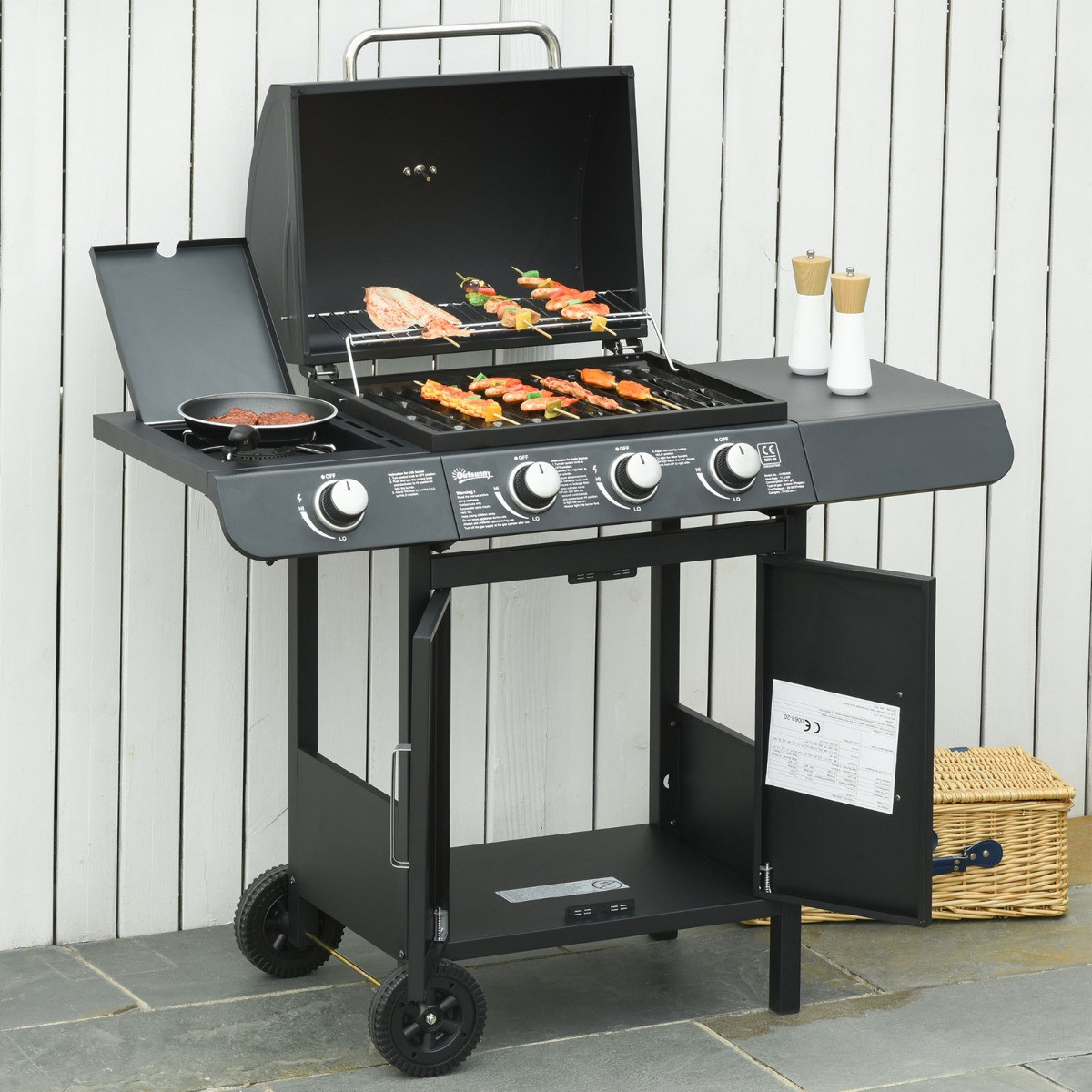 Outsunny 4 Burner Gas BBQ - Black>