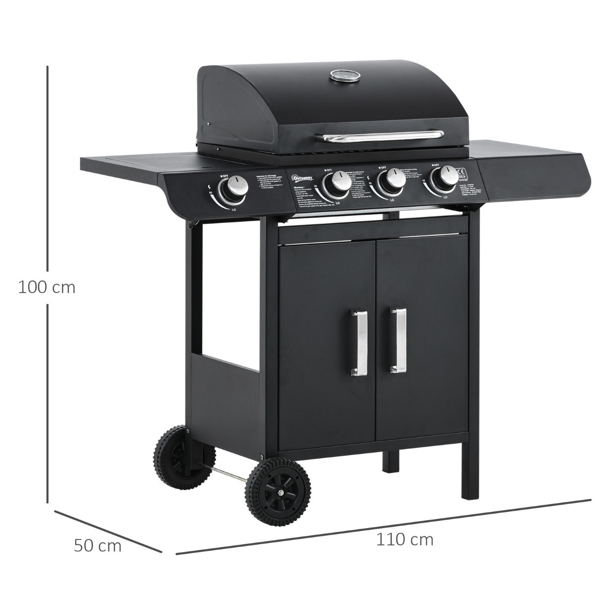 Outsunny 4 Burner Gas BBQ - Black>