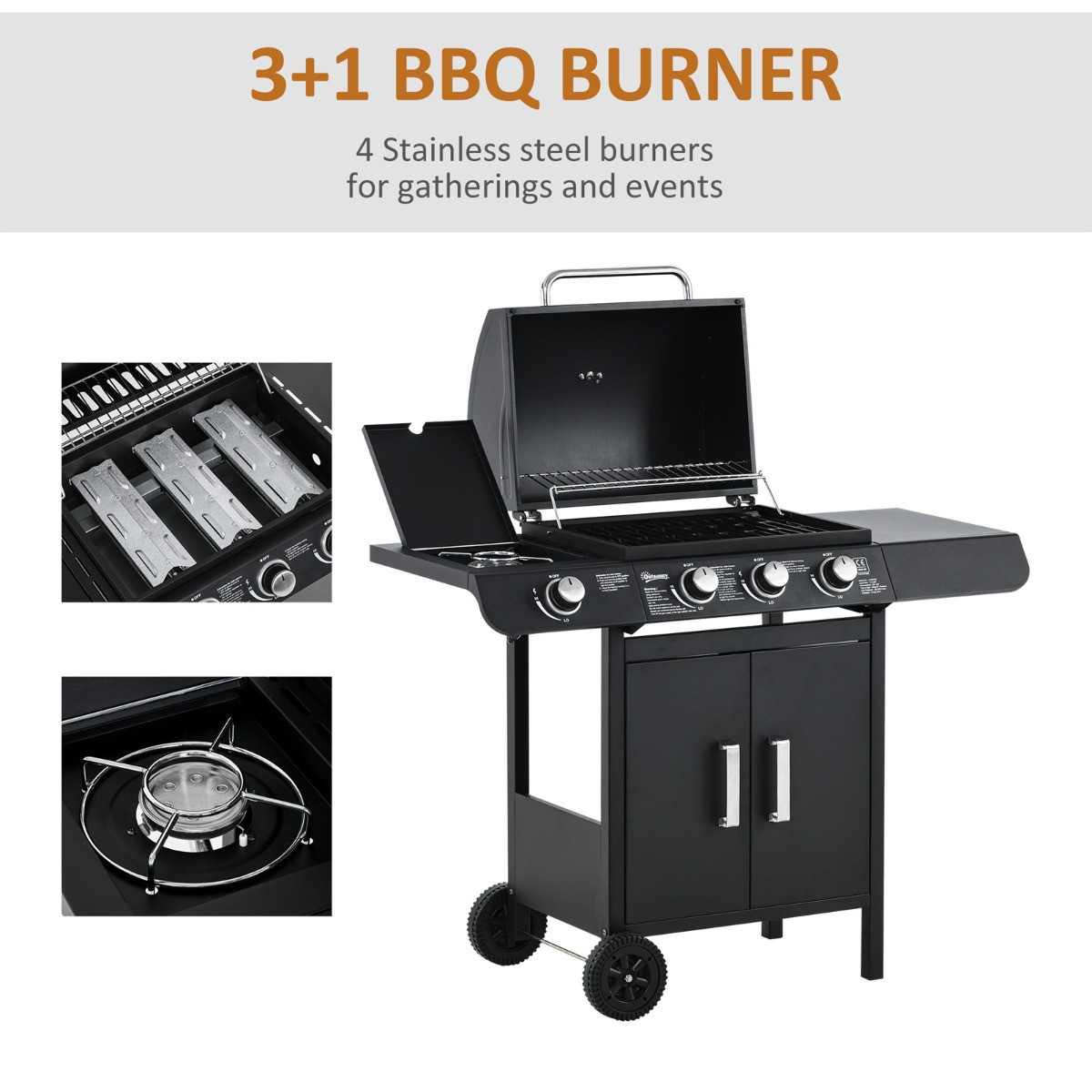 Outsunny 4 Burner Gas BBQ - Black>