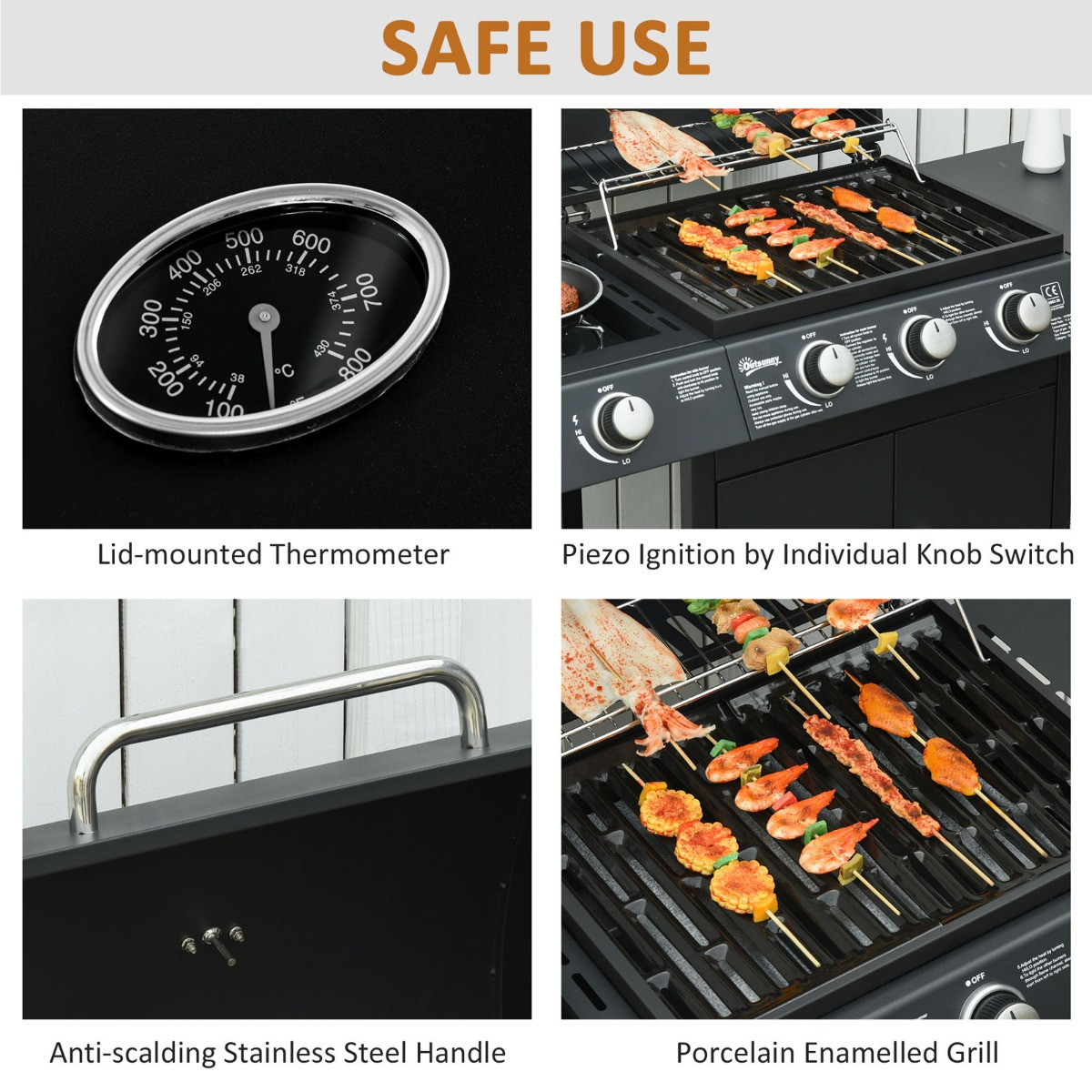 Outsunny 4 Burner Gas BBQ - Black>