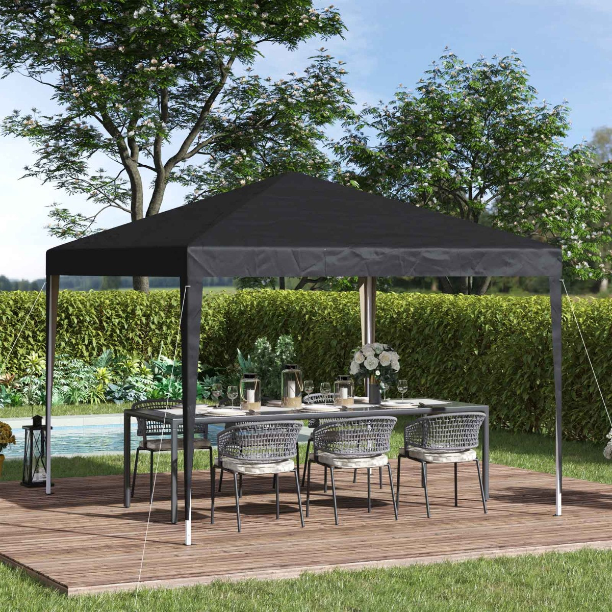 Outsunny Pop Up Gazebo, Black - 3 x 3 m>