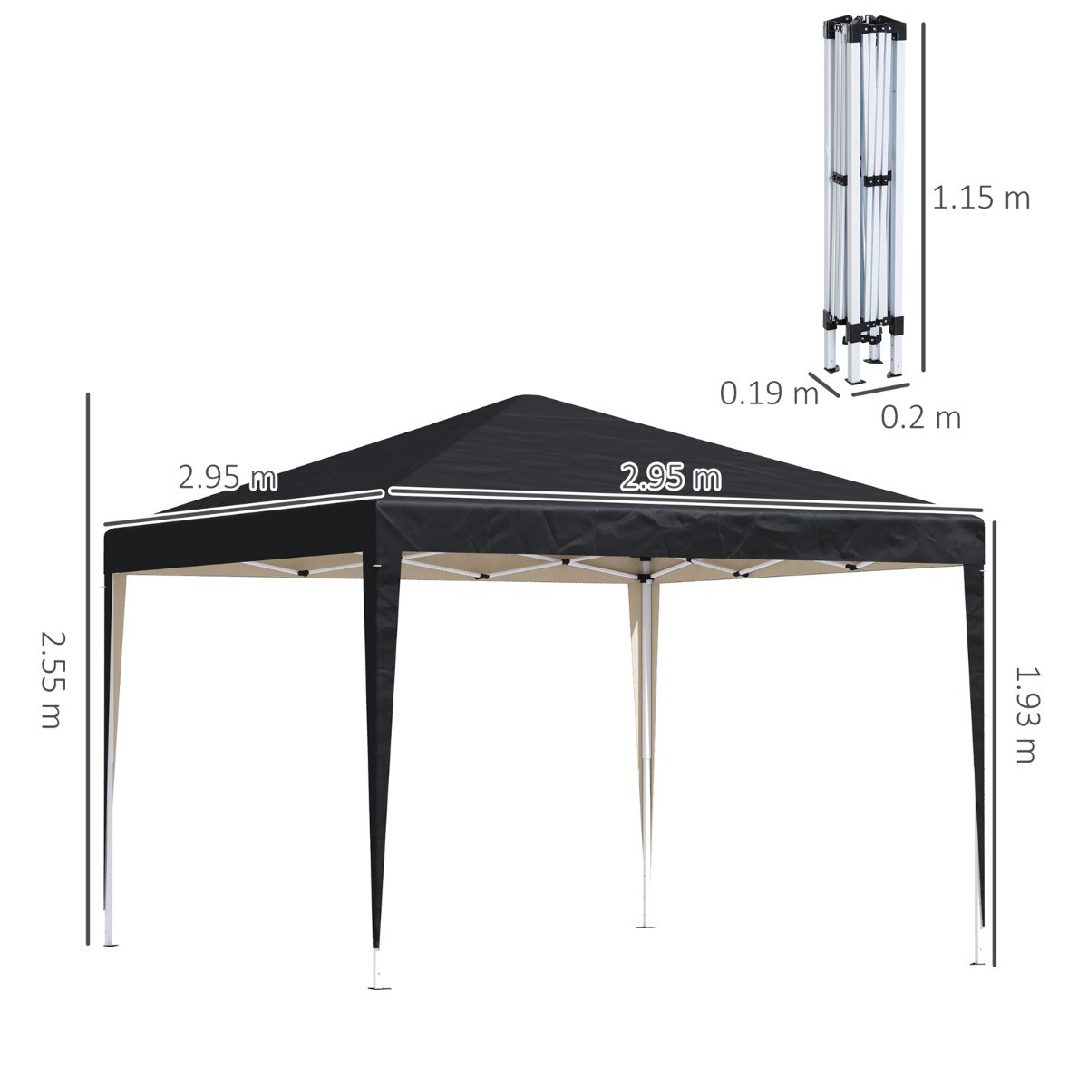 Outsunny Pop Up Gazebo, Black - 3 x 3 m>