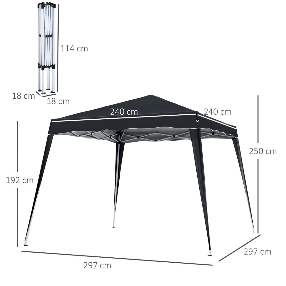 Outsunny Pop Up Garden Gazebo, Black - 2.5 x 2.5 m>