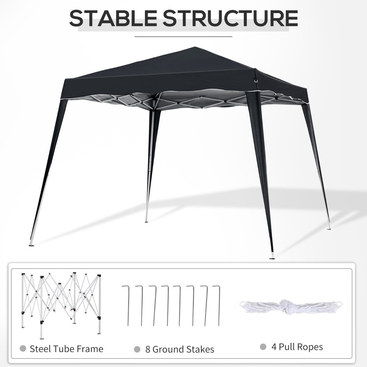 Outsunny Pop Up Garden Gazebo, Black - 2.5 x 2.5 m>