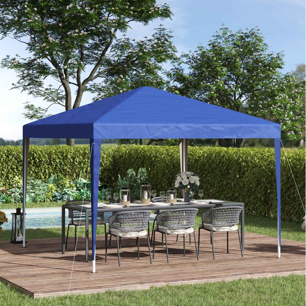Outsunny Pop Up Gazebo, Blue - 3 x 3 m>
