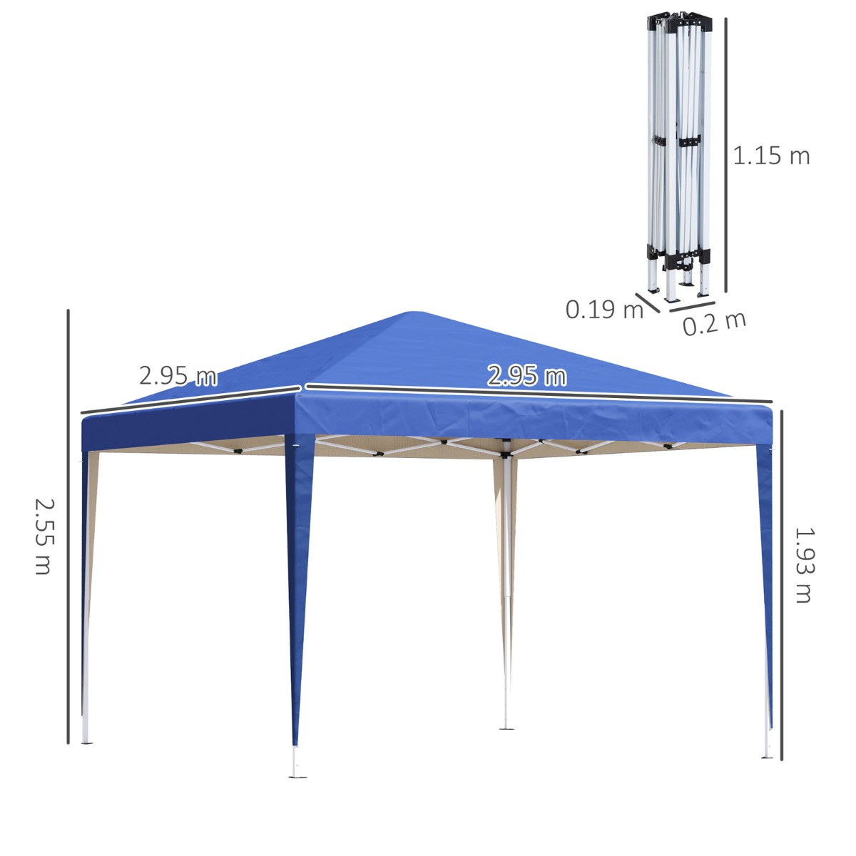 Outsunny Pop Up Gazebo, Blue - 3 x 3 m>