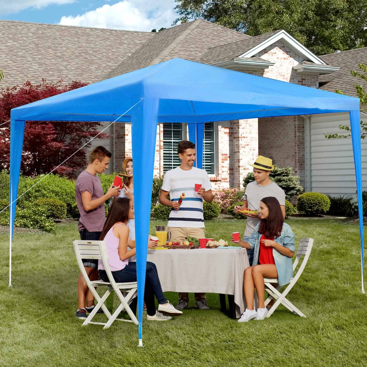 Outsunny Garden Gazebo, Blue - 2.7 x 2.7 m>