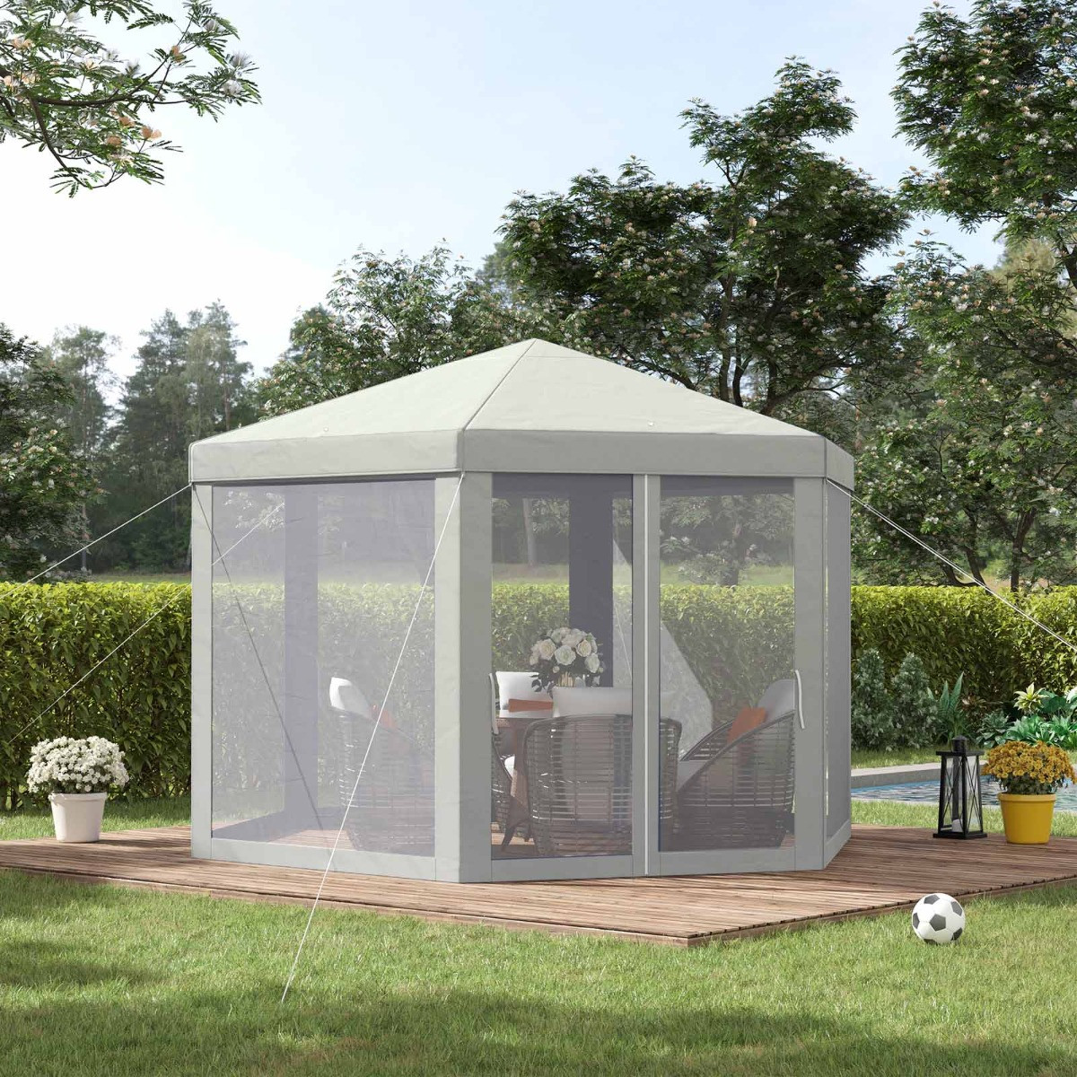 Outsunny Netted Gazebo, Cream - 4m>