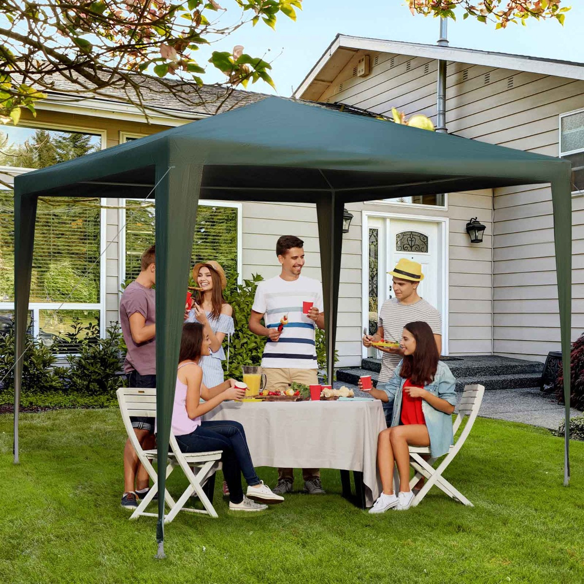 Outsunny Garden Gazebo, Green - 2.7 x 2.7 m>