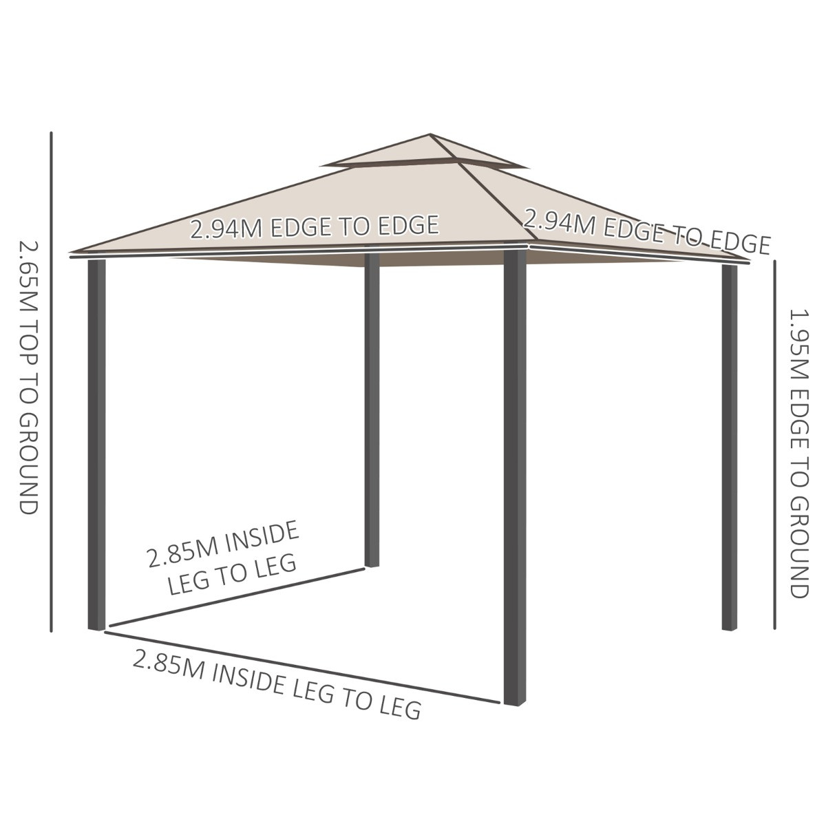 Outsunny 2 Tier Metal Gazebo, Taupe - 3 x 3 m>