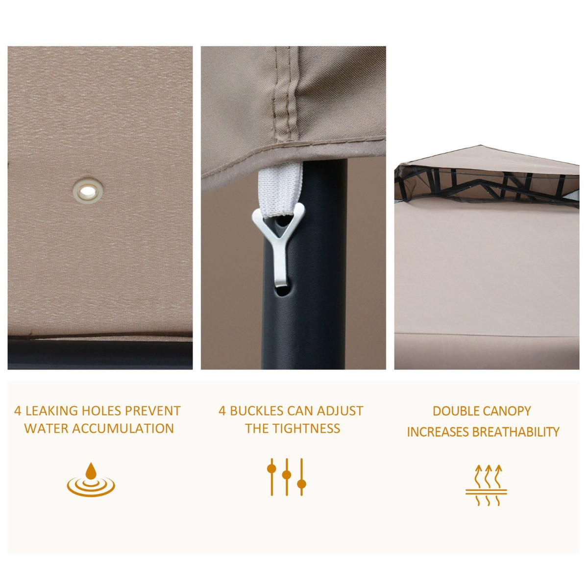 Outsunny 2 Tier Metal Gazebo, Taupe - 3 x 3 m>