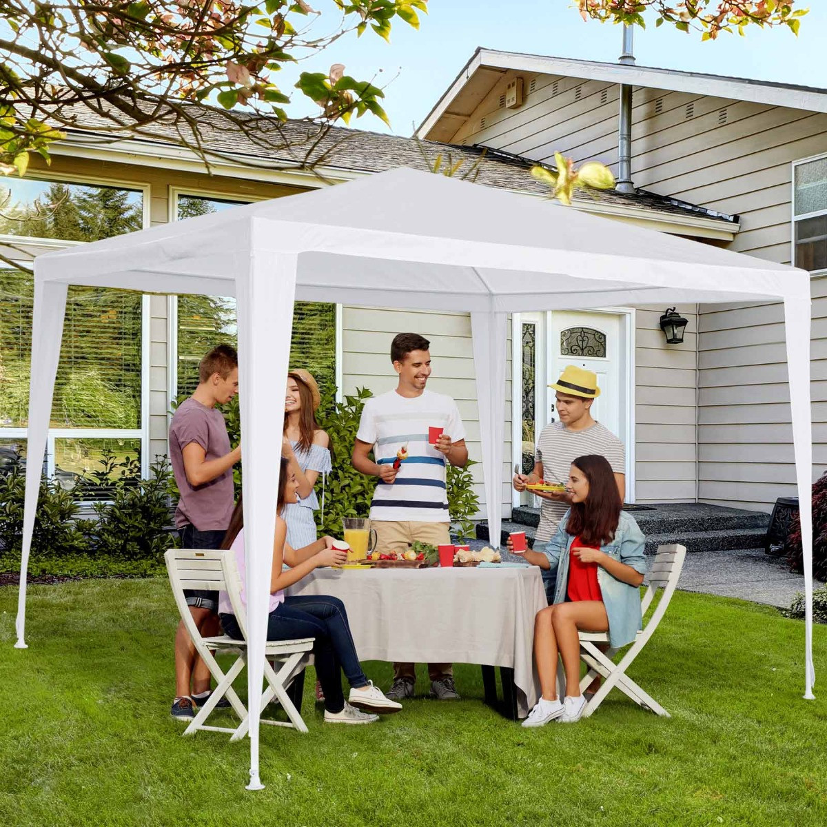 Outsunny Garden Gazebo, White - 2.7 x 2.7 m>