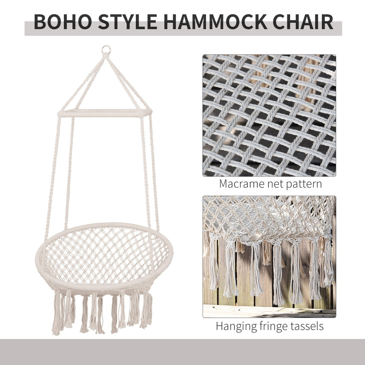 Outsunny Hanging Hammock Macrame Chair - Beige>