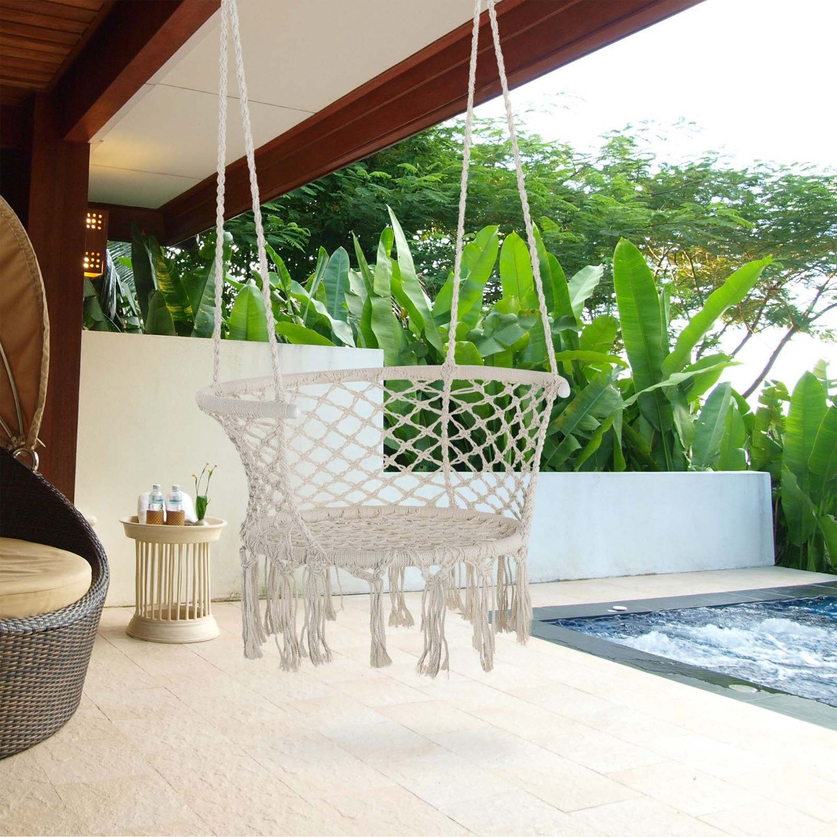 Outsunny Hanging Hammock Macrame Chair - Cream>