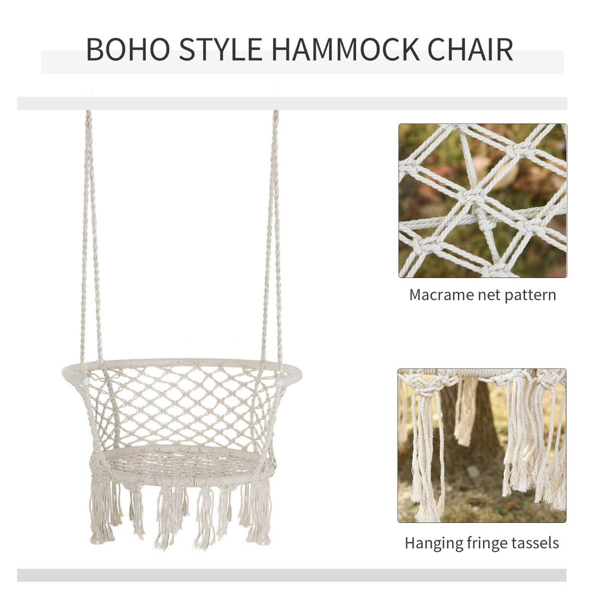 Outsunny Hanging Hammock Macrame Chair - Cream>