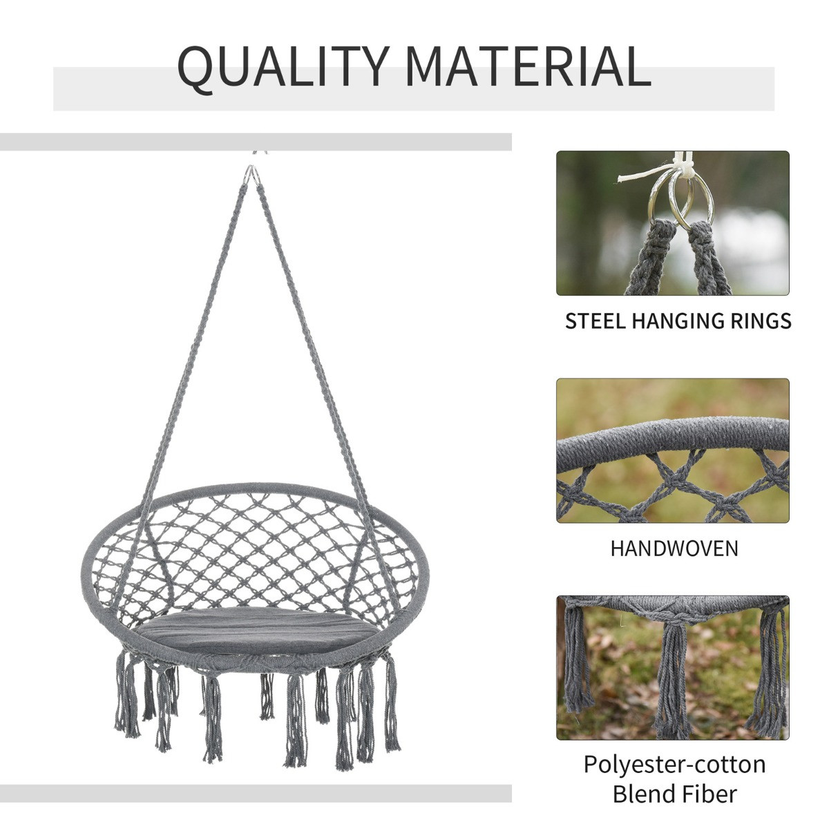 Outsunny Hanging Hammock Macrame Chair - Grey>