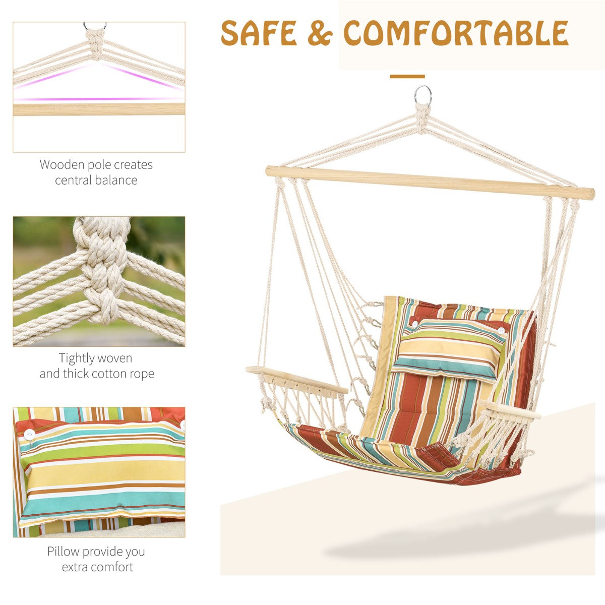 Outsunny Hanging Stripe Swing Chair - Multi>