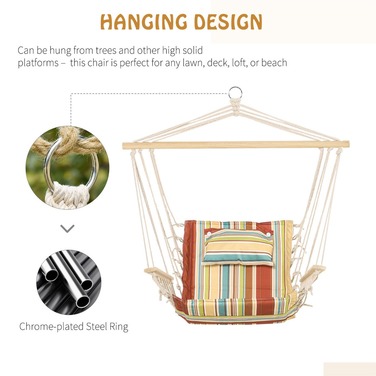 Outsunny Hanging Stripe Swing Chair - Multi>