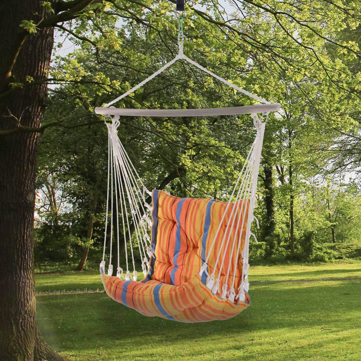Outsunny Hanging Stripe Swing Chair - Orange>