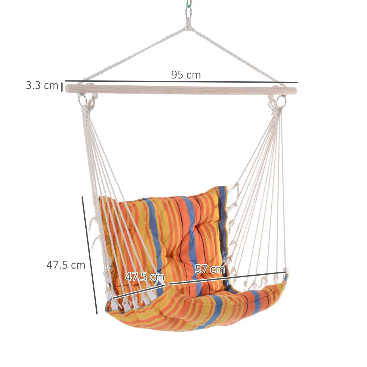 Outsunny Hanging Stripe Swing Chair - Orange>
