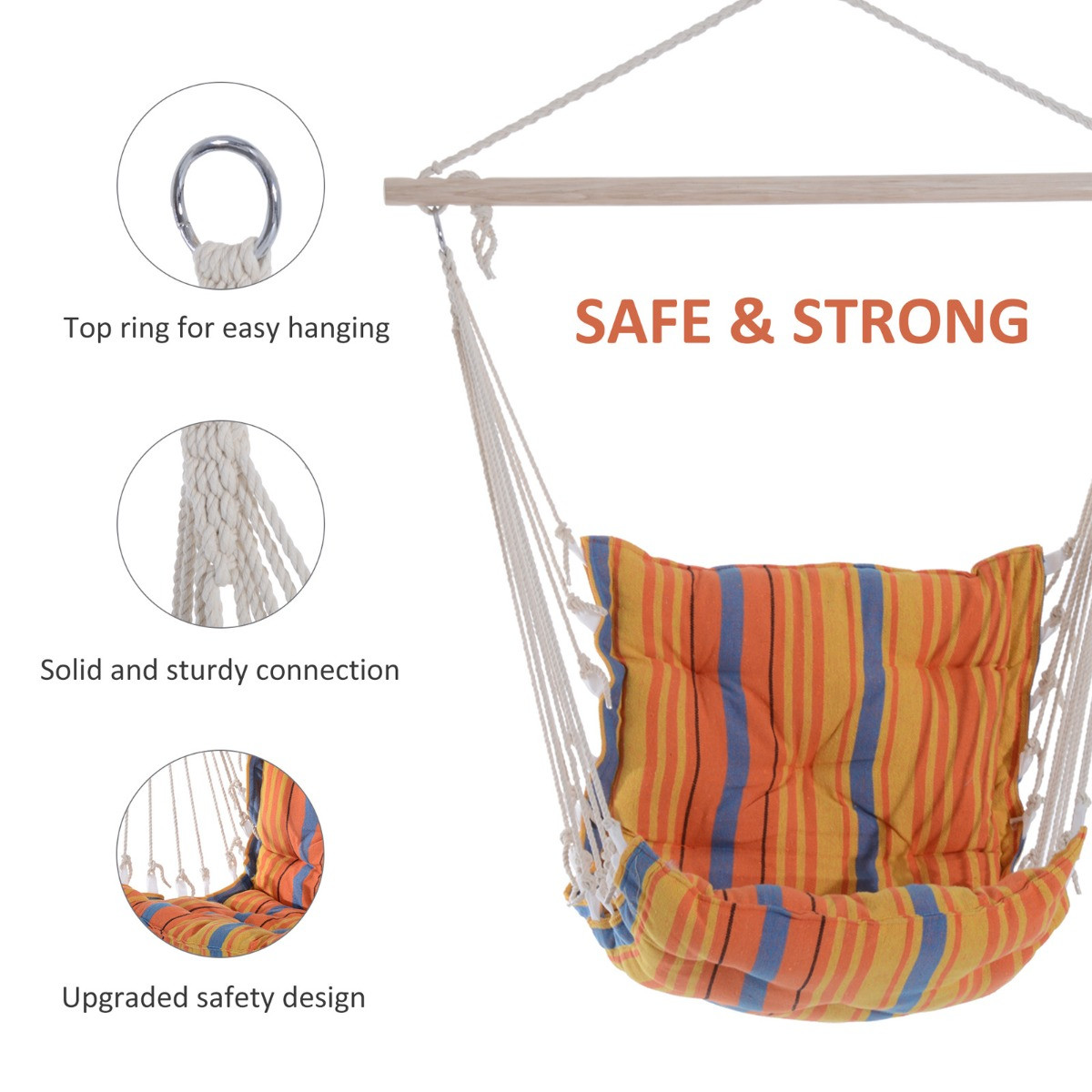 Outsunny Hanging Stripe Swing Chair - Orange>