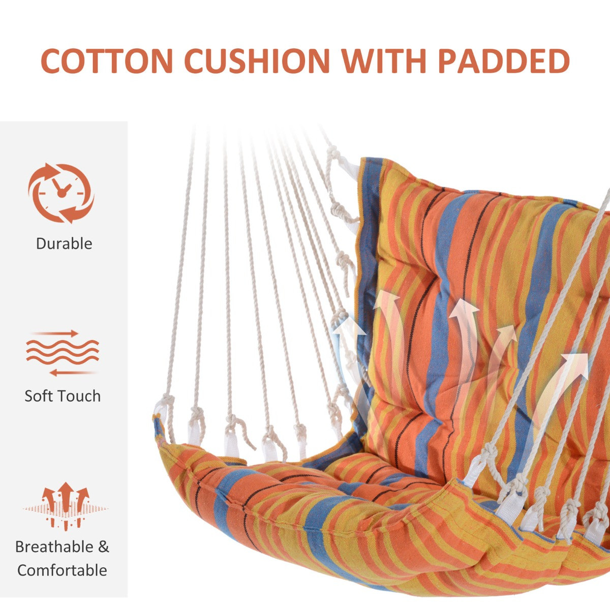 Outsunny Hanging Stripe Swing Chair - Orange>