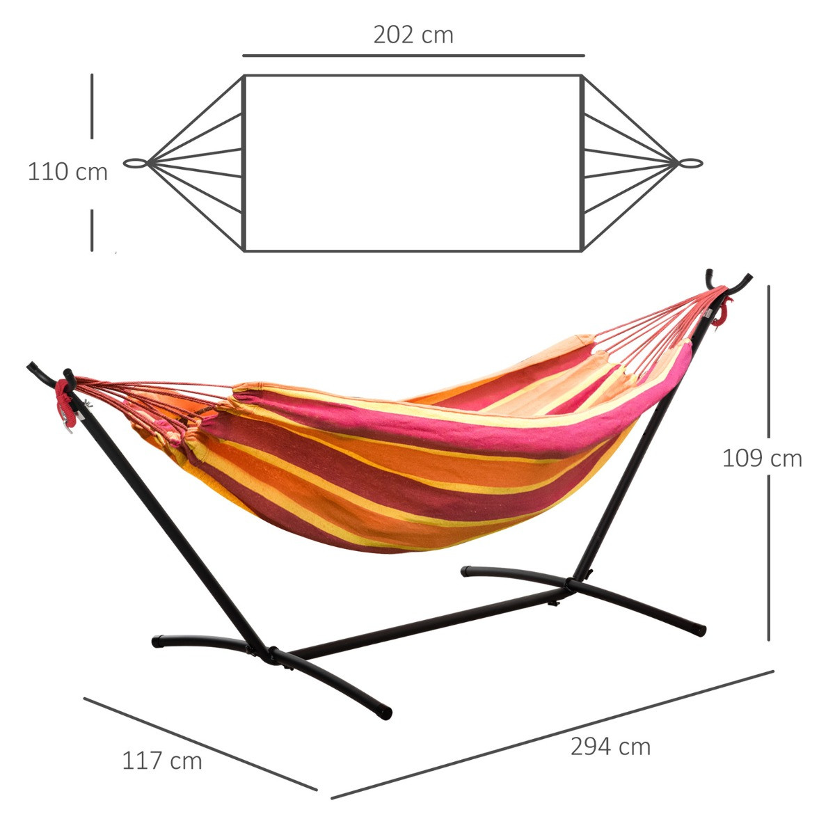 Outsunny Hammock With Stand, Red - 294 x 117 cm>