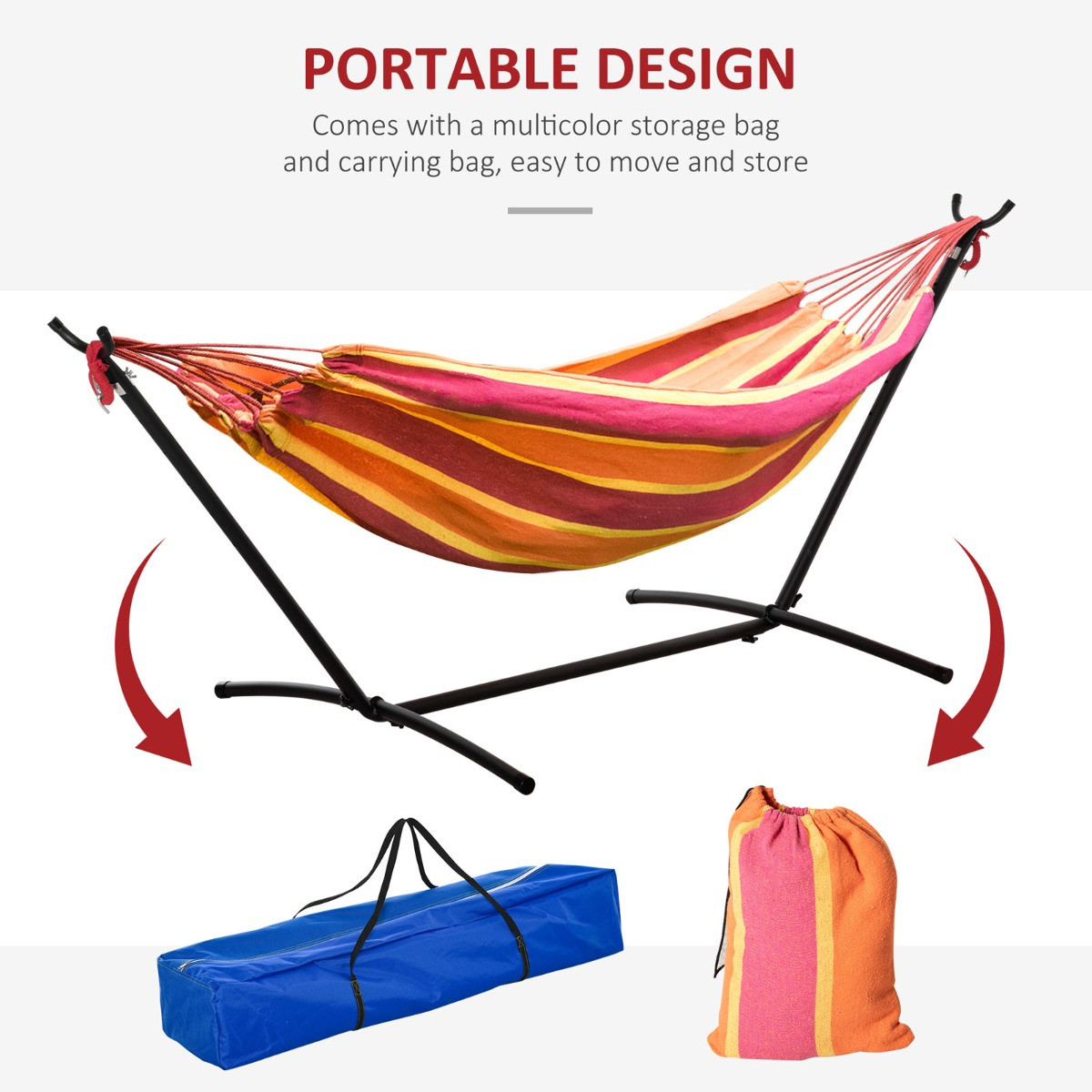 Outsunny Hammock With Stand, Red - 294 x 117 cm>