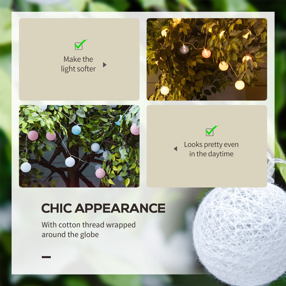 Outsunny 80 Garden Festoon String Lights - 4 Pack>